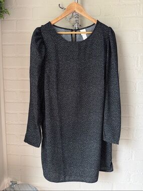 H&M dress Black white Microdot Long puff Sleeve Shift xxl